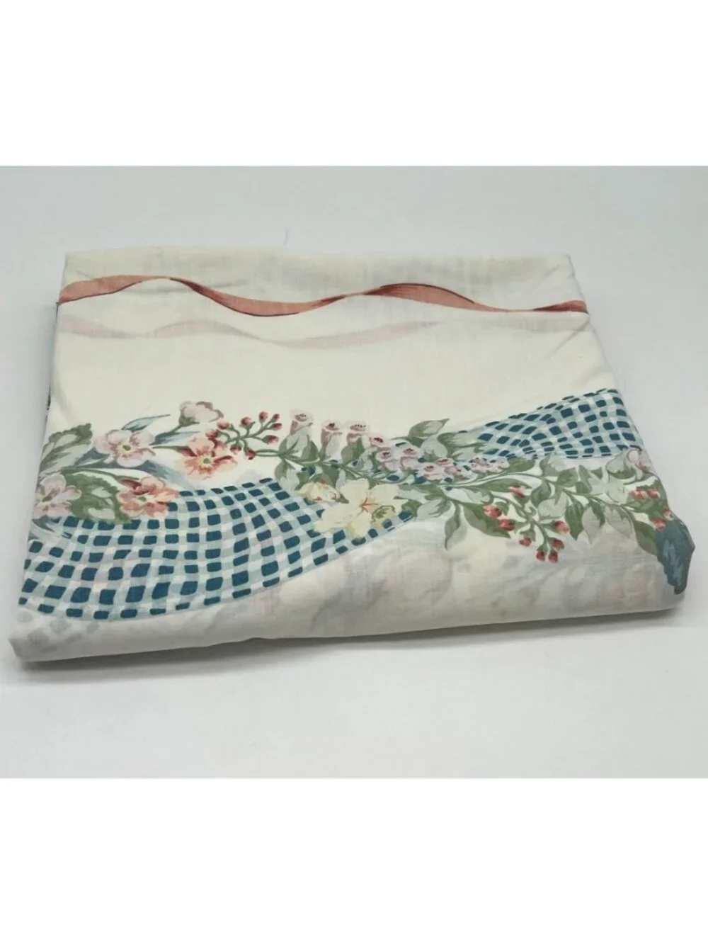 Vintage Lady Pepperell No Iron percale Floral Gingham Queen Flat Sheet Bedding